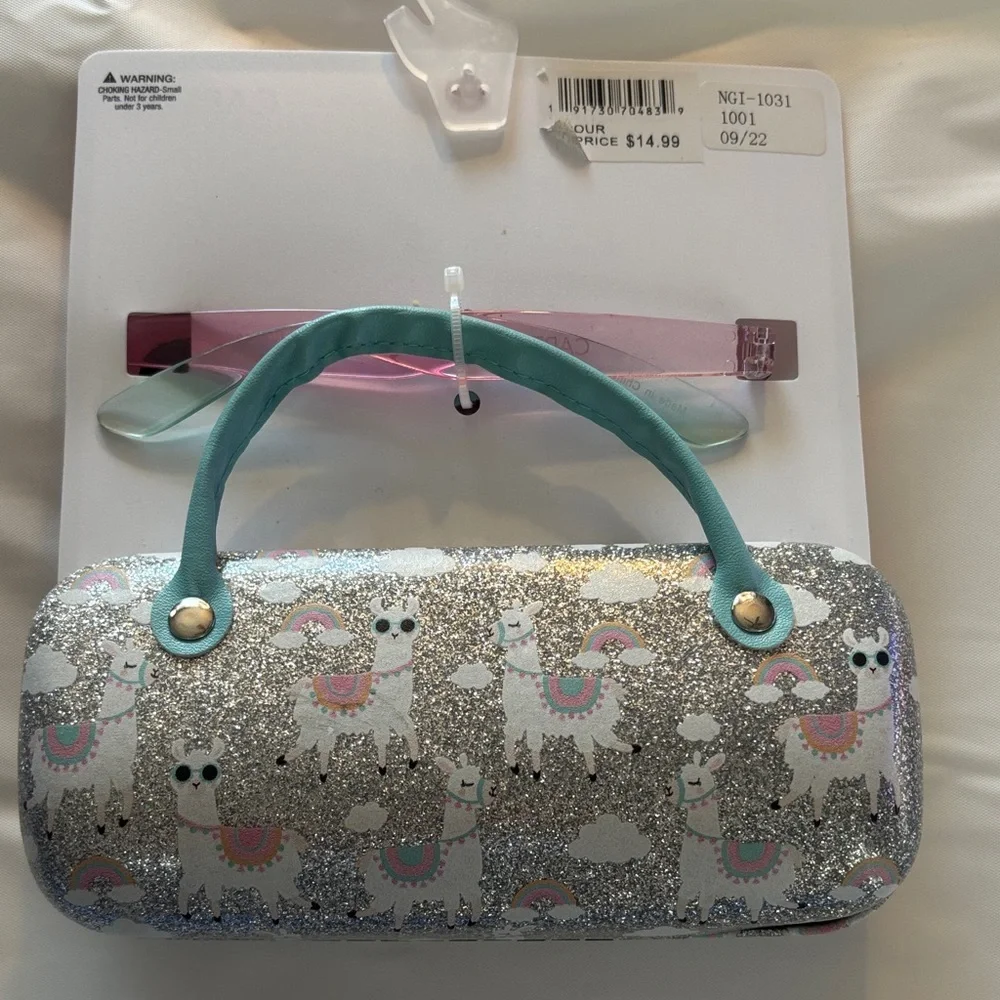 Capelli of New York Pink and Teal Kids Sunglasses with Llama Hard Case Set